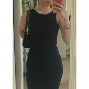 cotton sleeveless knit black ribbed midi/maxi dress high neck
